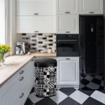 Σκουπίδια μπορεί να Kitchen Move Αυτόματο Λευκό Μαύρο Πλακάκι Ανοξείδωτο ατσάλι Λευκό/Μαύρο 58 L