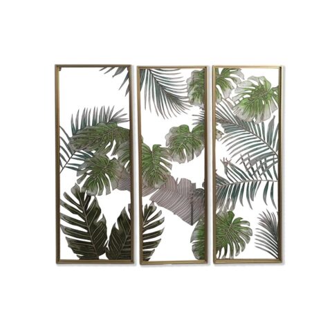 Καμβάς DKD Home Decor 3 Τεμάχια Τροπικό Φύλλο φυτού (122 x 3 x 122 cm)