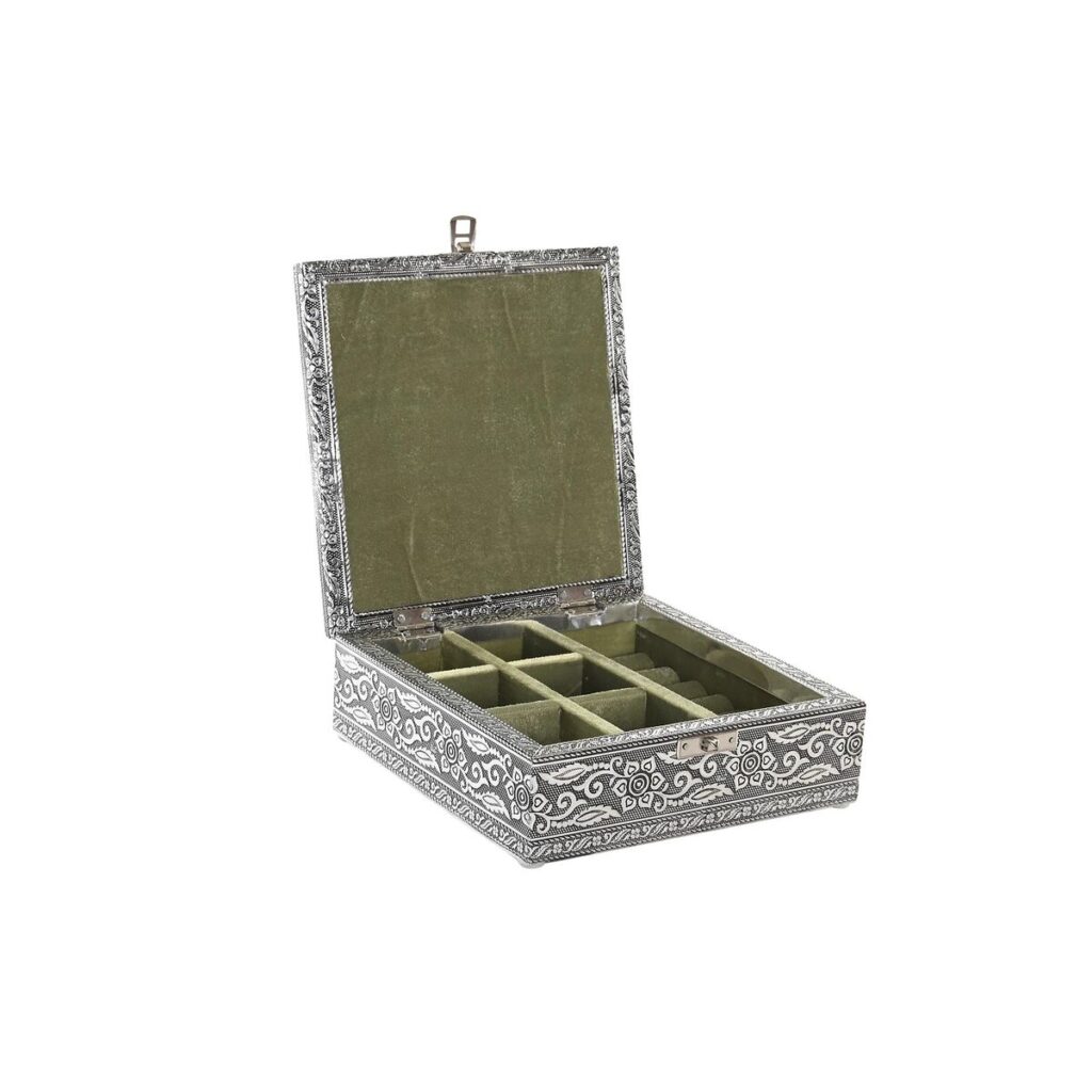 Κουτί-μπιζουτιέρα DKD Home Decor Ασημί Ξύλο Αλουμίνιο Πράσινο (18 x 18 x 6 cm)