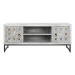 Τηλεόραση DKD Home Decor Λευκό Μπεζ Γκρι Πολύχρωμο Κεραμικά Ξύλο από Μάνγκο 130 x 40 x 56 cm