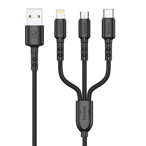 USB cable Vipfan X02 3-in-1 USB-C / Lightning / Micro 3.5A 1.5m  (black)