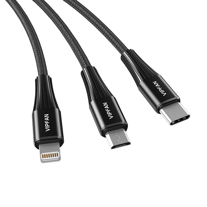 USB Cable Vipfan X16 3w1 USB-C/Lightning/Micro 66W 3.5A  (czarny)