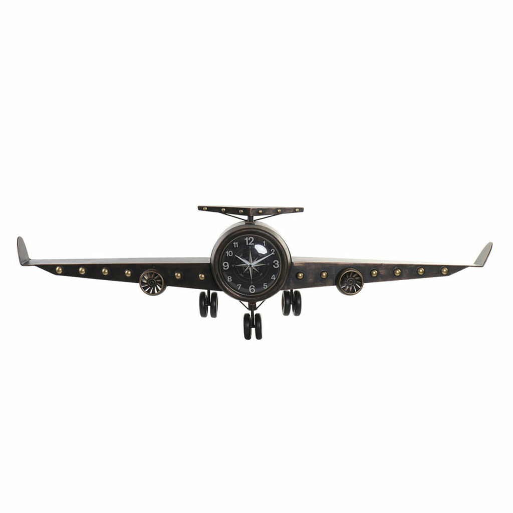Ρολόι Τοίχου DKD Home Decor Μαύρο Μέταλλο Κρυστάλλινο Αεροπλάνο Ξύλο MDF (157 x 22 x 46 cm)