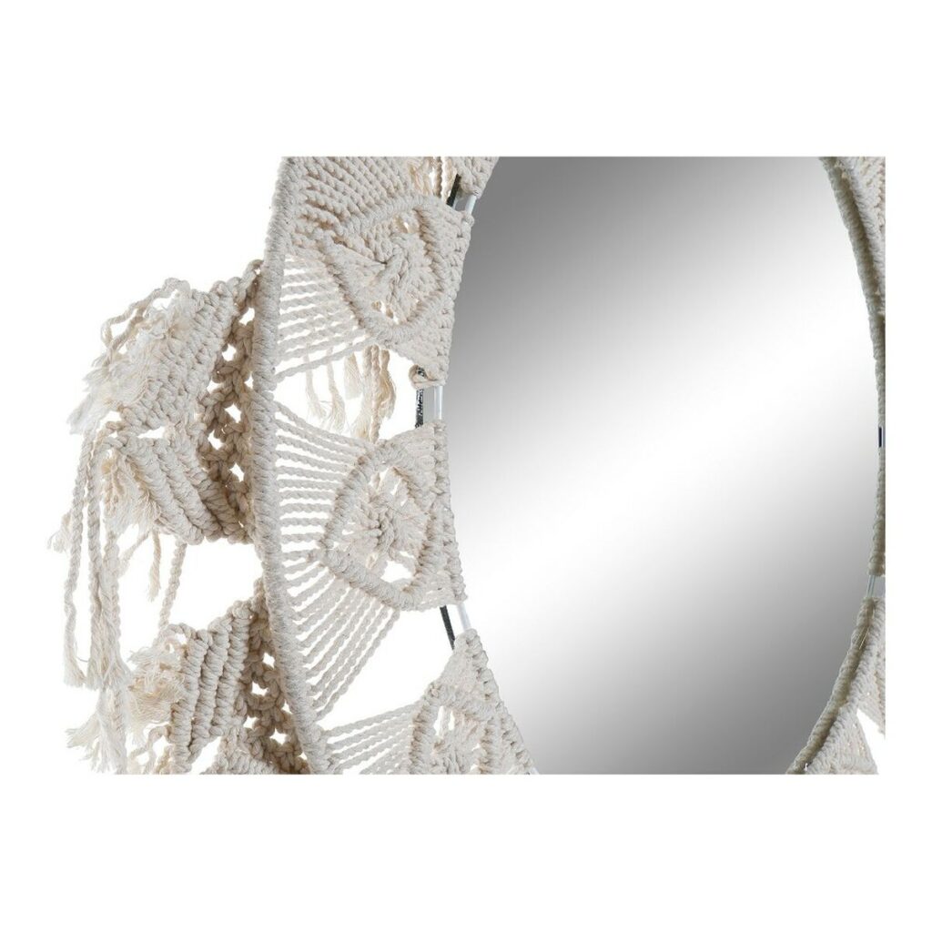 Τοίχο καθρέφτη DKD Home Decor ES-171097 75 x 2 x 75 cm Ξύλο Λευκό Μακραμέ Boho