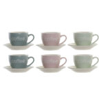 Σετ 6 Φλυτζάνια με Πιατάκι DKD Home Decor Μπλε Ροζ Πράσινο Πήλινα (150 ml)