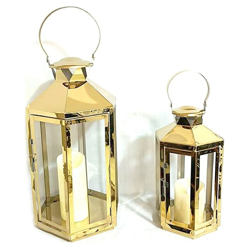 Lanterne DKD Home Decor Κρυστάλλινο Χρυσό Χάλυβας (24 x 21 x 46 cm) (2 pcs)