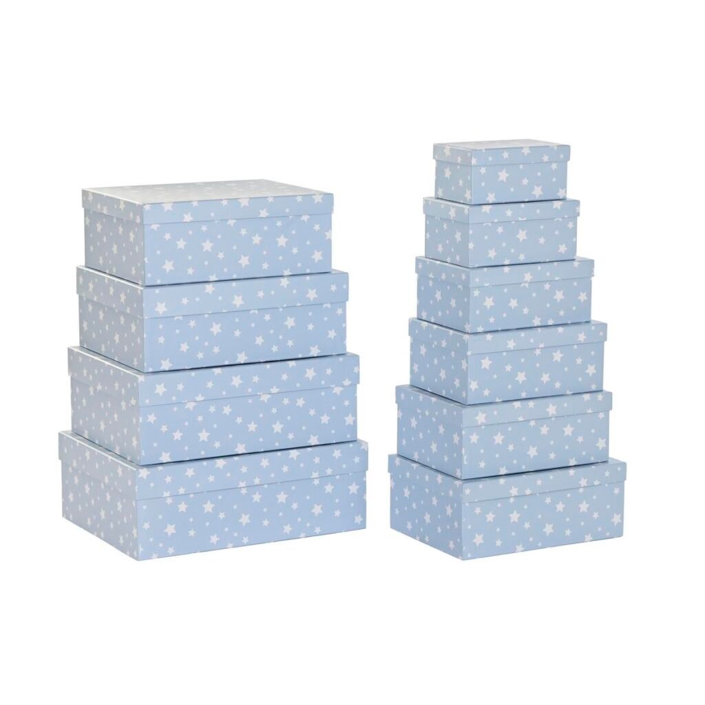 Σετ Κουτιών Αποθήκευσης με Δυνατότητα Τοποθέτησης σε Στοίβα DKD Home Decor Λευκό Sky μπλε Παιδικά Χαρτόνι (43