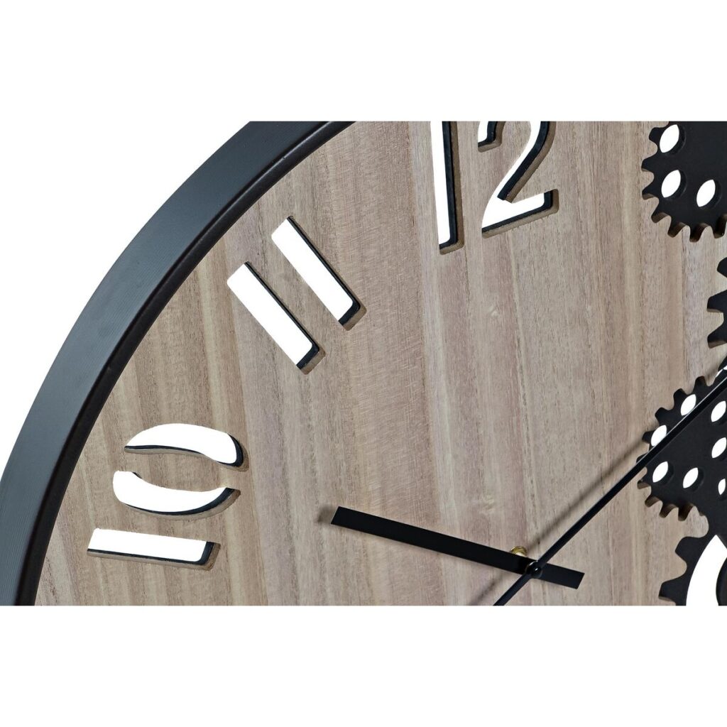 Ρολόι Τοίχου DKD Home Decor Ξύλο Φυσικό Μαύρο Σίδερο Γρανάζι (60 x 4 x 60 cm)