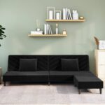 vidaXL Καναπές Κρεβάτι Διθέσιος με 2 Μαξιλάρια&Υποπόδιο Μαύρο Βελούδο