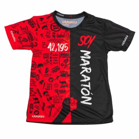 Ανδρική Μπλούζα με Κοντό Μανίκι Kamuabu Soy Maratón Μαύρο Κόκκινο