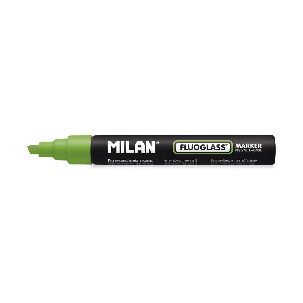 Μαρκαδόρος Milan Fluoglass Διαγραμμένο μελάνι Λευκό Πράσινο