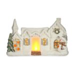 Διακοσμητική Φιγούρα Χριστουγεννιάτικο στεφάνι Φως LED Σπίτι Λευκό Πολυρεσσίνη 13 x 26