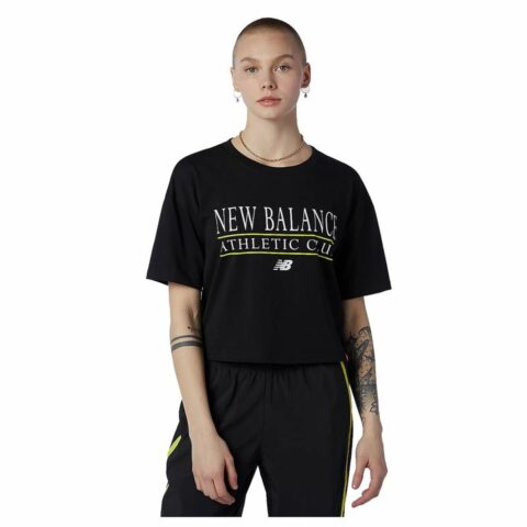 Γυναικεία Μπλούζα με Κοντό Μανίκι New Balance Essentials Athletic Club Boxy Μαύρο