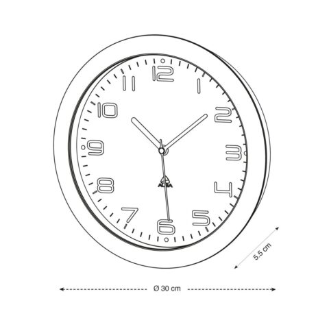Ρολόι Τοίχου Archivo 2000 Μαύρο Μέταλλο Κρυστάλλινο Ø 30 cm Λευκό Στρόγγυλο
