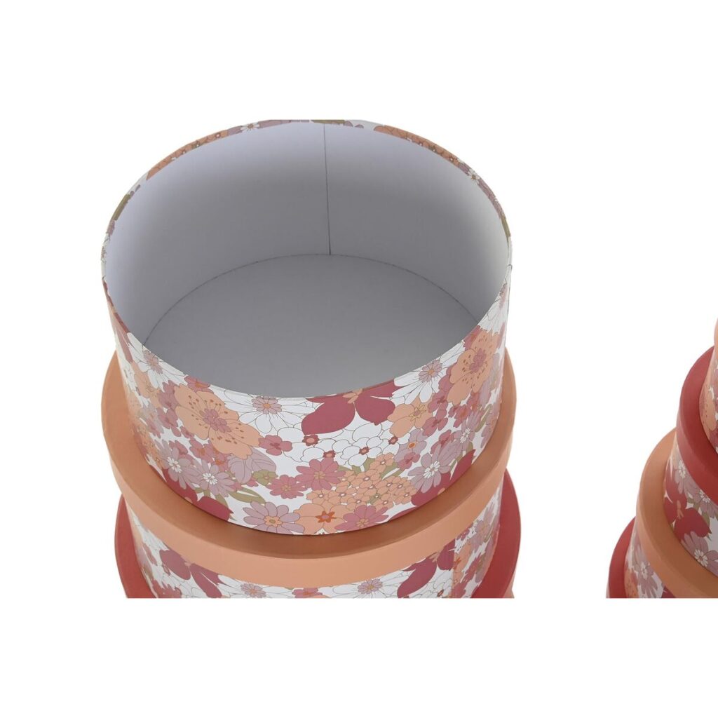 Σετ Κουτιών Αποθήκευσης με Δυνατότητα Τοποθέτησης σε Στοίβα DKD Home Decor Blomster Ρίγες Φούξια Λευκό Ροδάκινο Χαρτόνι (37