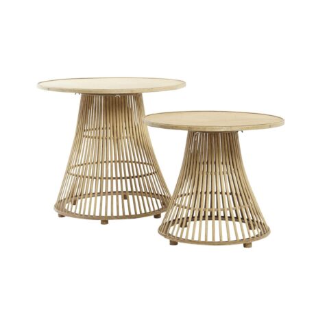 Σετ με 2 τραπέζια DKD Home Decor Ανοιχτό καφέ Bamboo 61 x 61 x 54 cm