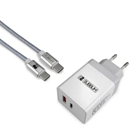 Φορτιστής Τοίχου + Καλώδιο USB A σε USB C Subblim CARGADOR ULTRA RAPIDO 2xUSB DE PARED PD18W+2.4A + Cable C to C Blanco