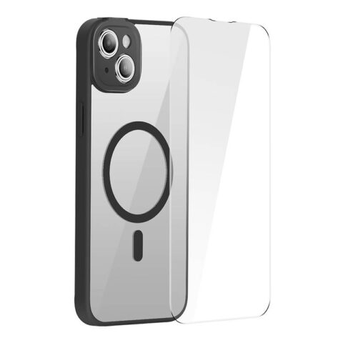 Baseus Frame Transparent Magnetic Case and Tempered Glass set for iPhone 14 (black)