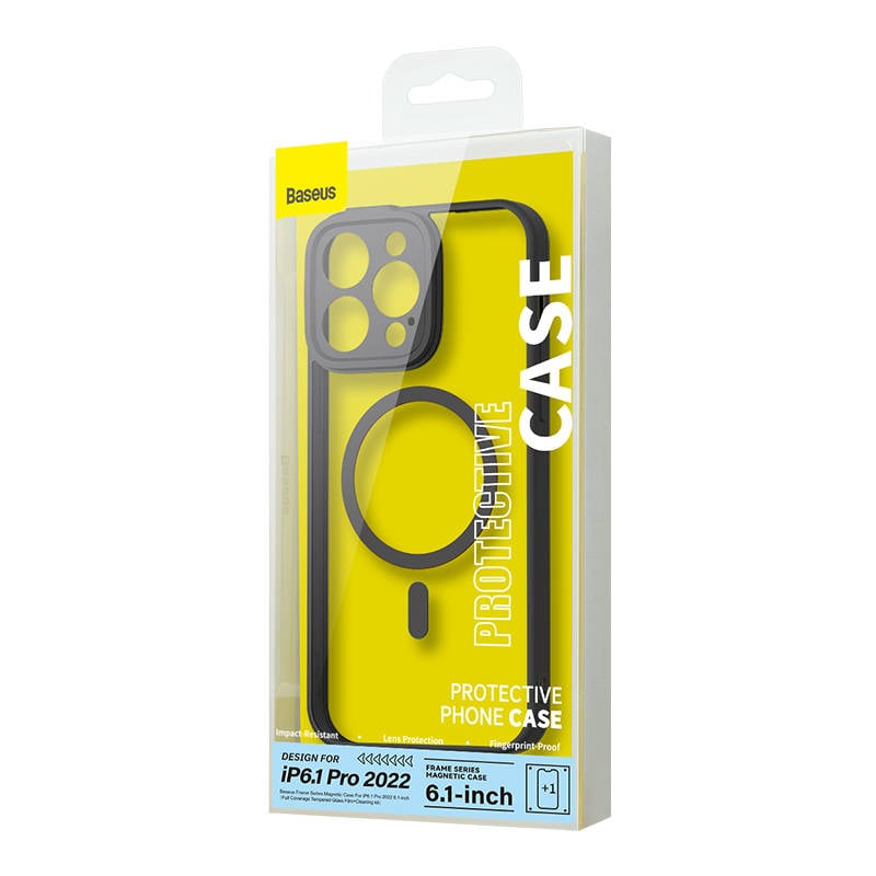 Baseus Frame Transparent Magnetic Case and Tempered Glass set for iPhone 14 Pro (black)