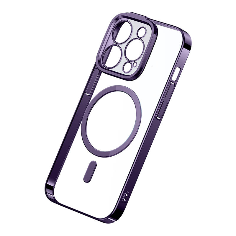 Baseus Glitter Magnetic Case for iPhone 14 Pro Max (purple) + tempered glass + cleaning kit