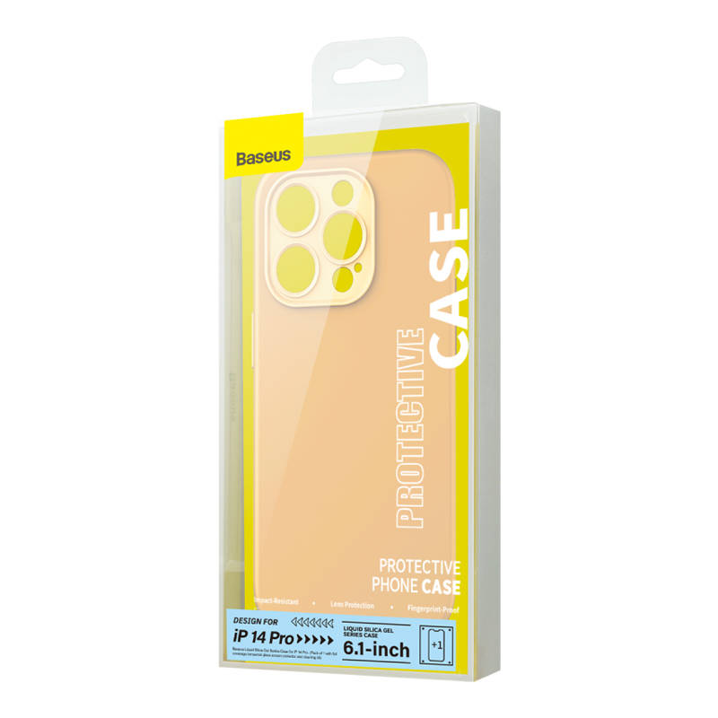 Baseus Liquid Silica Gel Case for iPhone 14 Pro (Sunglow)+ tempered glass + cleaning kit