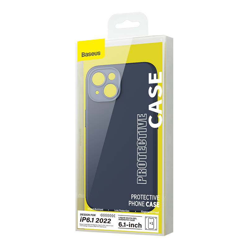 Baseus Liquid Silica Magnetic Case and Tempered Glass set for iPhone 14 (blue)
