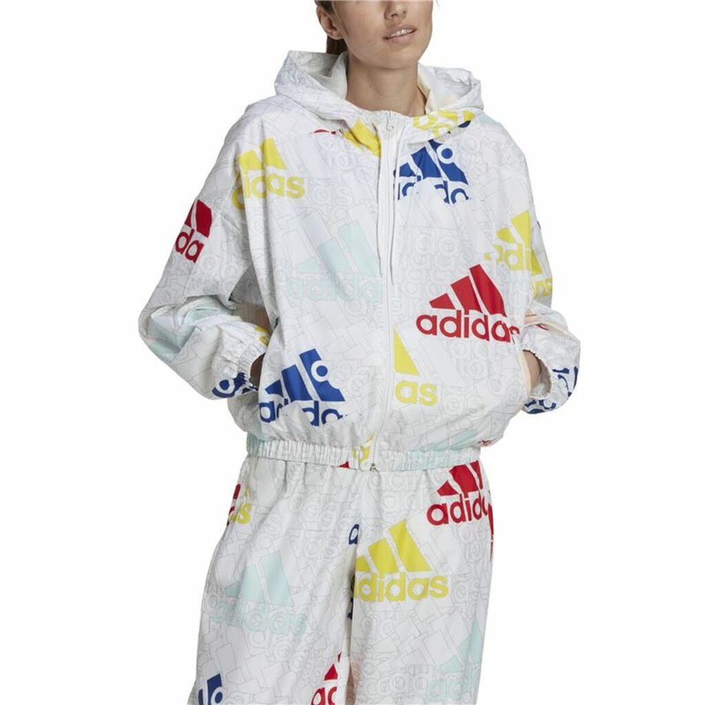 Γυναικείο Αθλητικό Μπουφάν Adidas Essentials Multi-Colored Logo Λευκό