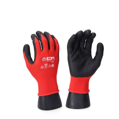 Γάντια Εργασίας EDM πολυεστέρας Κατασκευή Κόκκινο Λατέξ