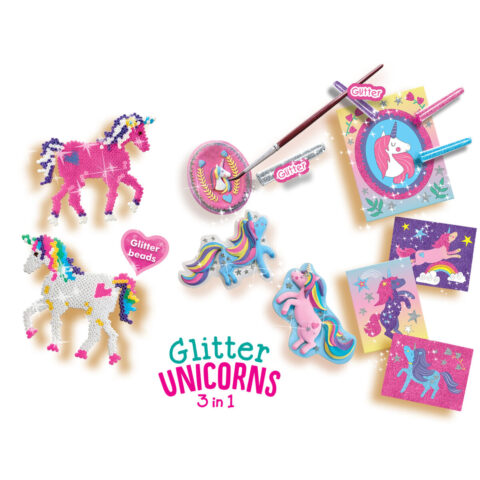 Εκπαιδευτικό παιχνίδι SES Creative Glitter unicorns 3 in 1
