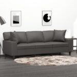 vidaXL Καναπές Τριθέσιος Γκρι 180 εκ. Υφασμάτινος με Μαξιλάρια