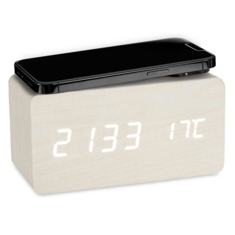 Επιτραπέζιο Ψηφιακό Ρολόι Λευκό PVC Ξύλο MDF (15 x 7