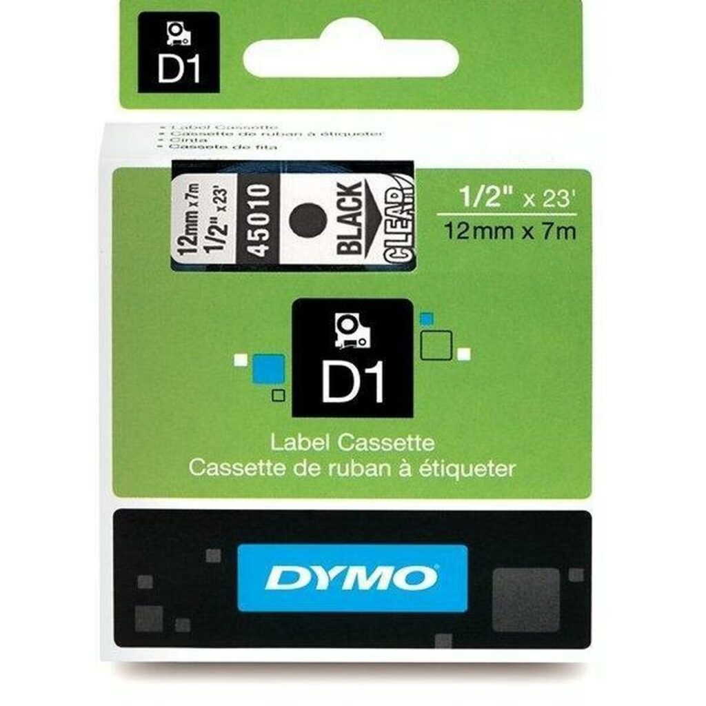 Πλαστικοποιημένη Ταινία για Στυλό Dymo D1 45010 12 mm LabelManager™ Διαφανές Μαύρο (5 Μονάδες)