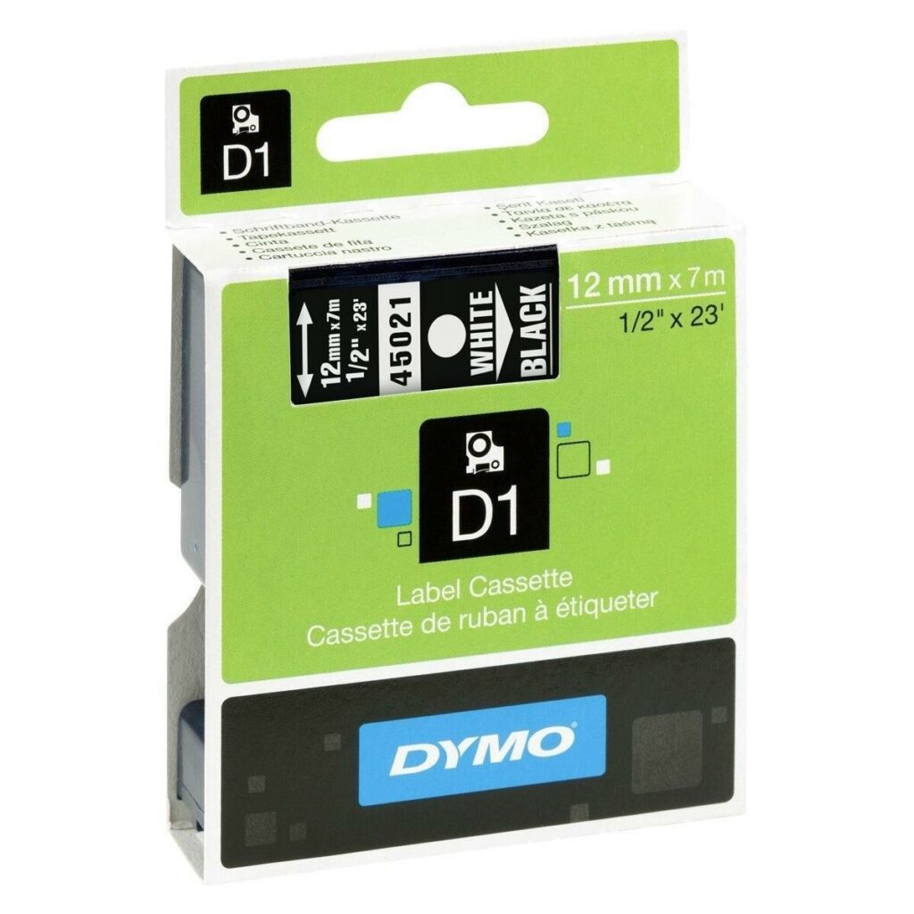 Πλαστικοποιημένη Ταινία για Στυλό Dymo D1 45021 12 mm LabelManager™ Λευκό Μαύρο (5 Μονάδες)