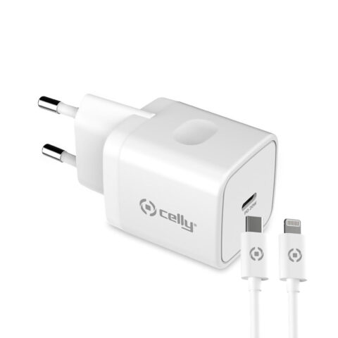 Φορτιστής Τοίχου + Καλώδιο USB C Celly iPhone Λευκό 20 W