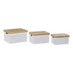 Σετ Κουτιών Αποθήκευσης με Δυνατότητα Τοποθέτησης σε Στοίβα DKD Home Decor Φυσικό Λευκό Διπλή όψη (42 x 31 x 24 cm)