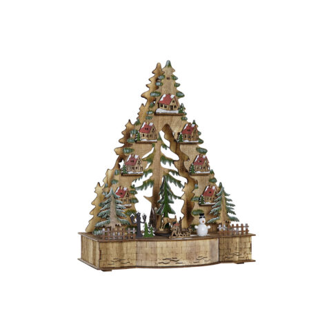 Χριστουγεννιάτικο Στολίδι DKD Home Decor Πράσινο Φυσικό Ξύλο Δέντρο Σπίτια 30 x 15 x 37 cm (3 Μονάδες)