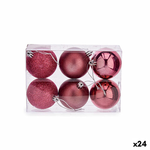 Σετ Χριστουγεννιάτικες Μπάλες Ροζ PVC Ø 8 cm (24 Μονάδες)
