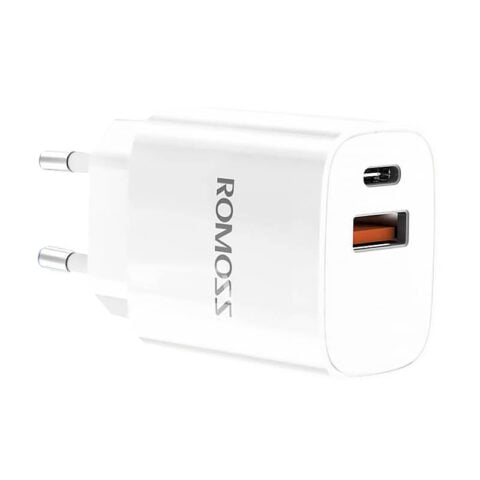 Wall charger Romoss AC20T USB + USB-C 20W (white)
