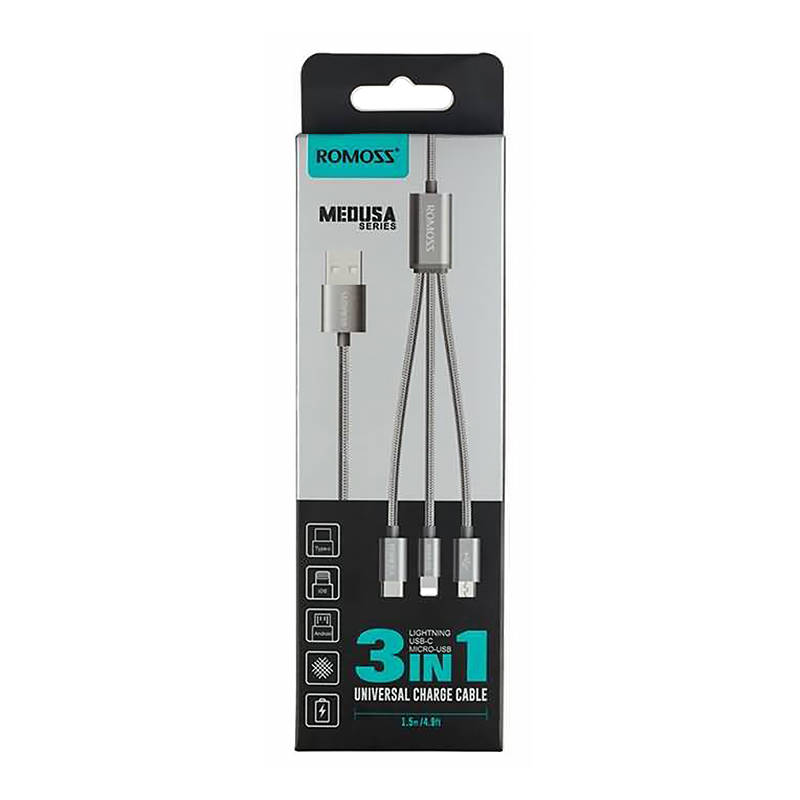 USB cable Romoss CB25A 3in1 USB-C / Lightning / Micro 3A 1.5m (gray)