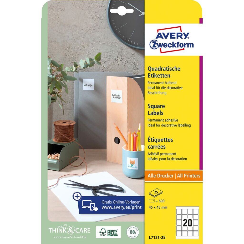 Κολλητικές ετικέτες Avery Λευκό 25 Φύλλα 45 x 45 mm