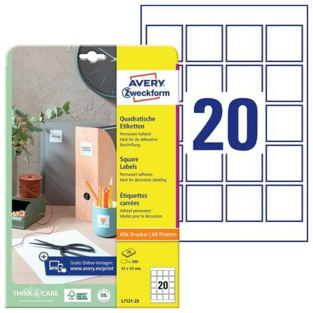 Κολλητικές ετικέτες Avery Λευκό 25 Φύλλα 45 x 45 mm