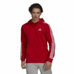 Ανδρικό Φούτερ με Κουκούλα Adidas Essentials Fleece 3 Stripes Κόκκινο