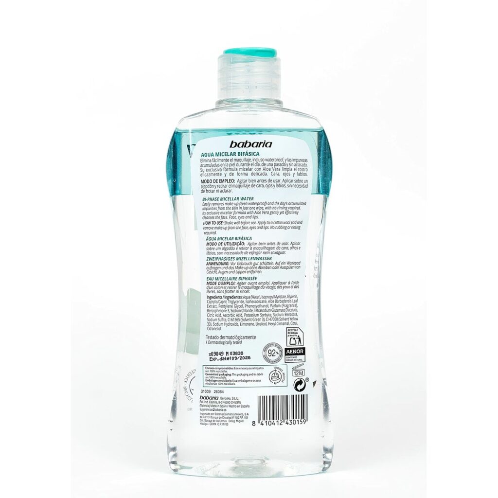 Ντεμακιγιάζ Προσώπου Δύο Φάσεων Babaria Μικελικό Νερό Αλόη Βέρα (400 ml)