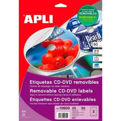 Κόλλες/Ετικέτες Apli CD/DVD Ø 114 mm Λευκό Ø 117 mm