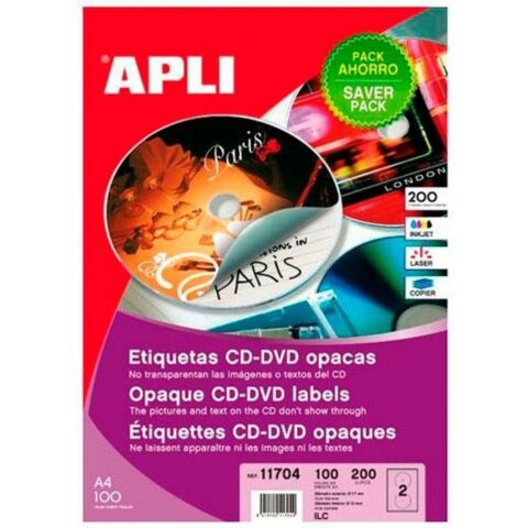 Κόλλες/Ετικέτες Apli CD/DVD Λευκό Ø 117 mm