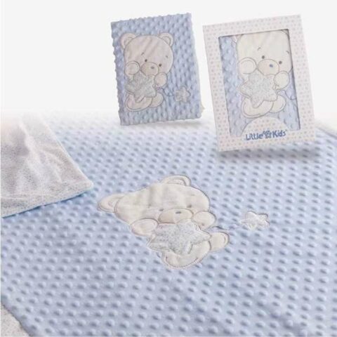 Κουβέρτα για Mωρό Αρκούδα Κέντημα Μπλε Διπλή 100 x 75 cm