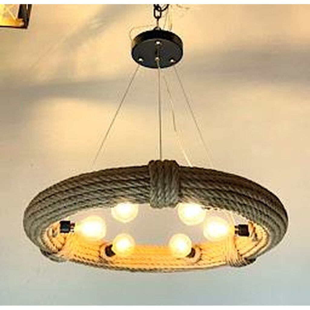 Φωτιστικό Οροφής DKD Home Decor Καφέ Σχοινί (51 x 51 x 10 cm) (47 X 47 X 10 CM)