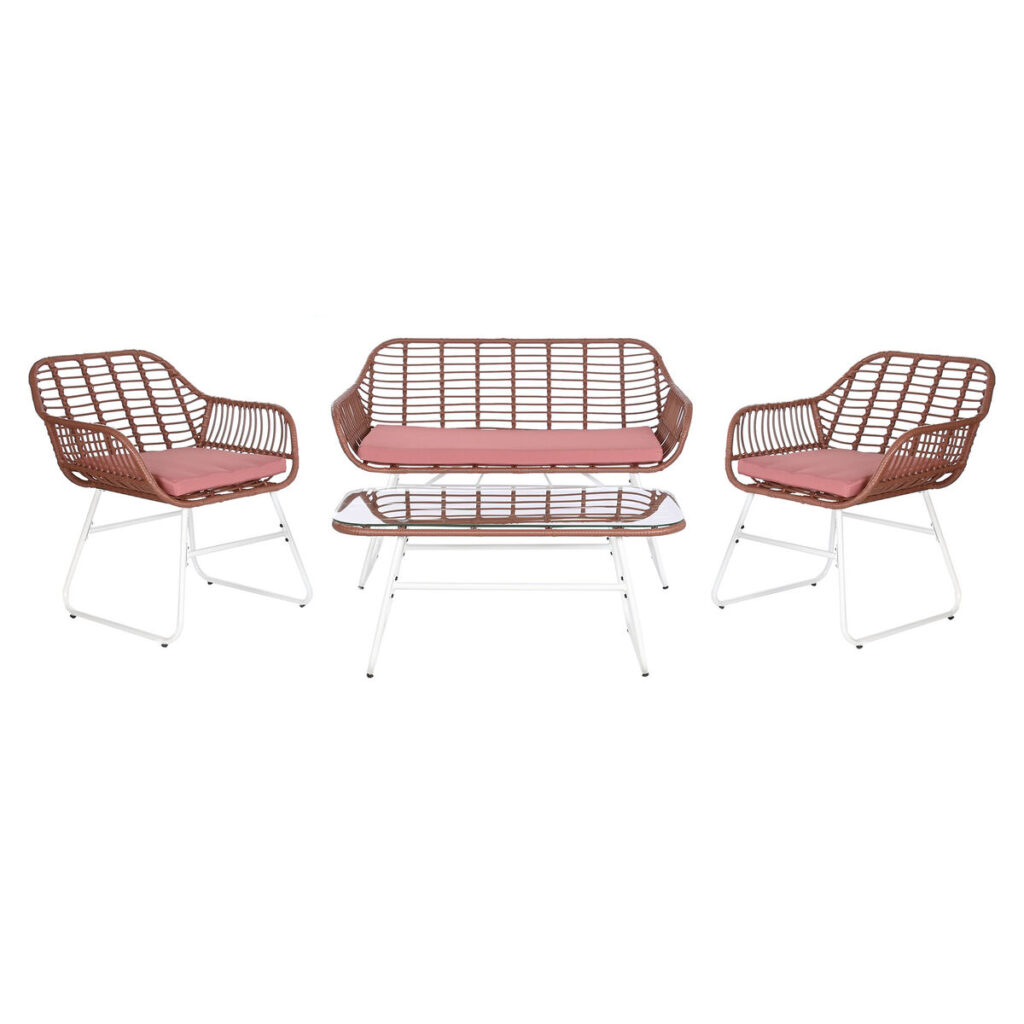 Σετ Τραπέζι με 3 Καρέκλες DKD Home Decor 124 x 74 x 84 cm Μέταλλο συνθετικό ρατάν
