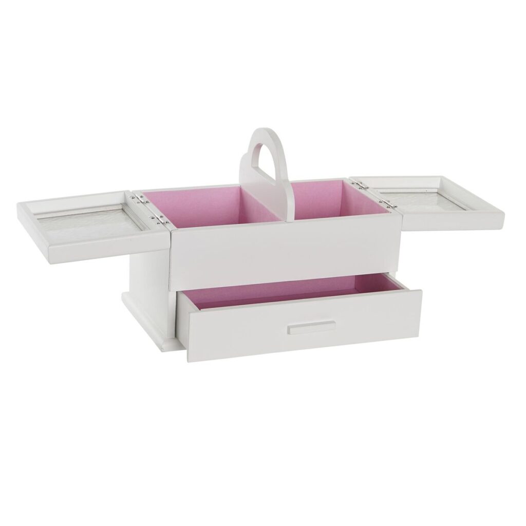 Κουτί-μπιζουτιέρα DKD Home Decor Κρυστάλλινο Λευκό Ανοιχτό Ροζ Ξύλο MDF 30 x 17 x 24 cm