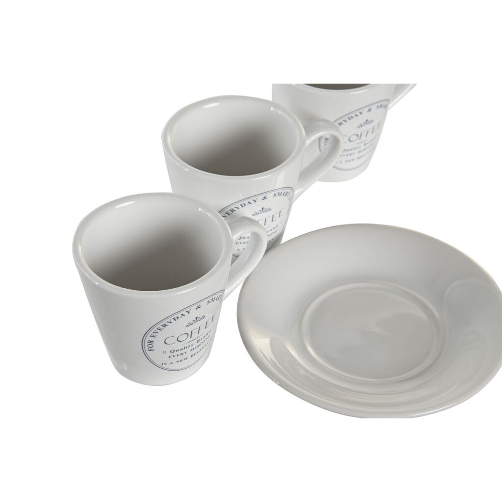 Σετ Φλιτζανιών με Πιατάκια DKD Home Decor Μέταλλο Λευκό Πήλινα 90 ml